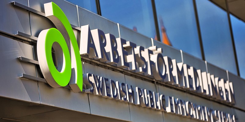 Sign outside Arbetsförmedlingen in Sweden